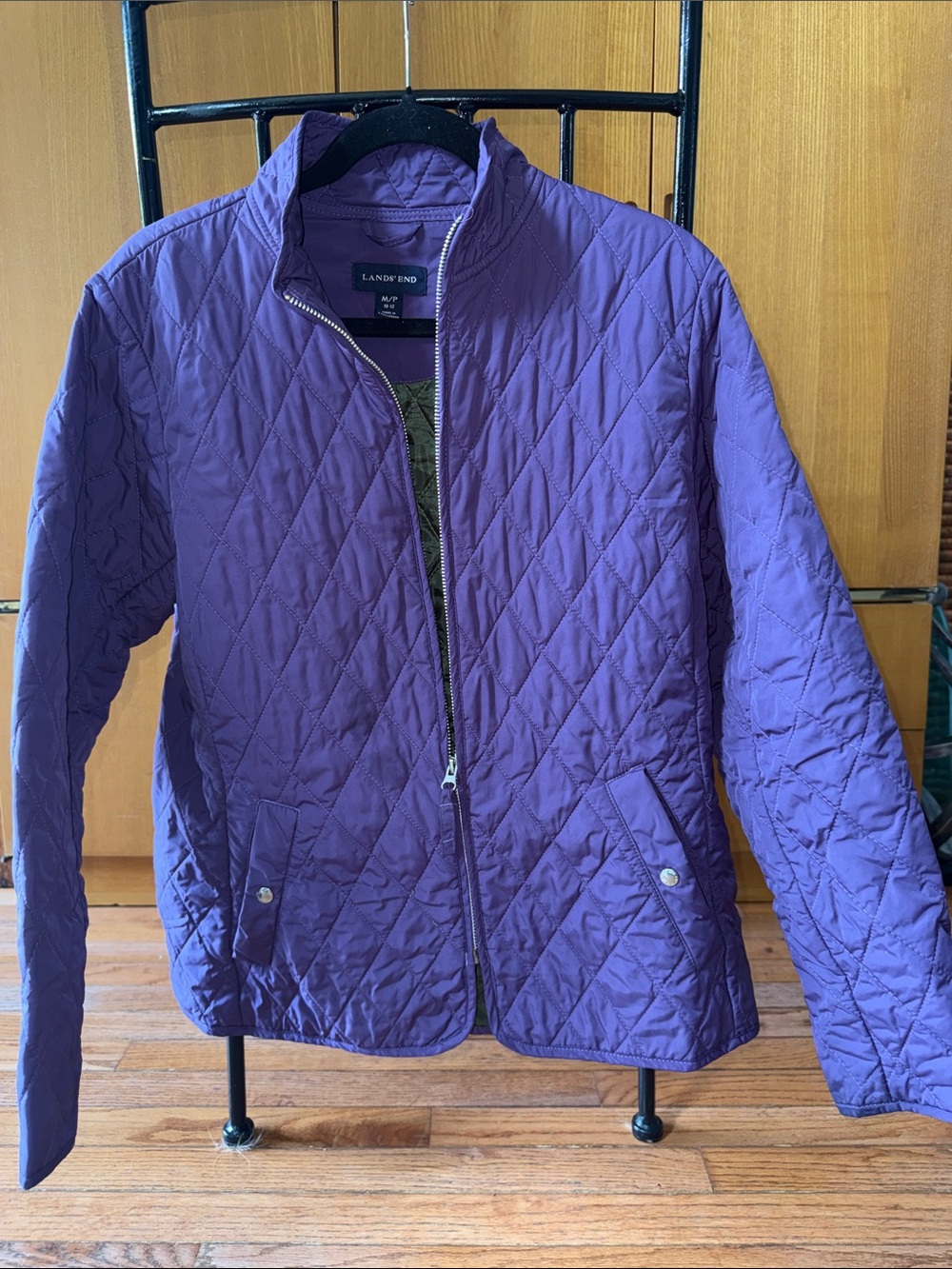Lands' End Quilted Purple Diamond Puffer Jacket